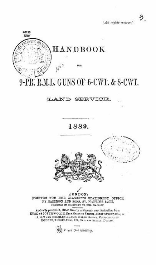 Handbook for the 9-pr R.M.L. guns of 6 cwt and 8 cwt land service (1889)